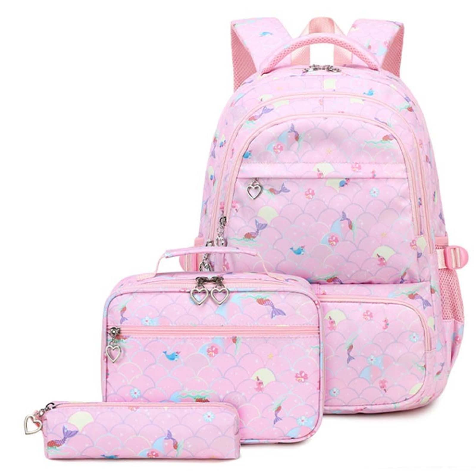 Schulrucksack Mädchen 7-11 Jahre mit Brotdose und Federmäppchen, Ergonomischer Grundschulrucksack mit großem Fassungsvermögen für Klasse 3-6, Kinder Schultasche mit reflektierenden Details (One Size)