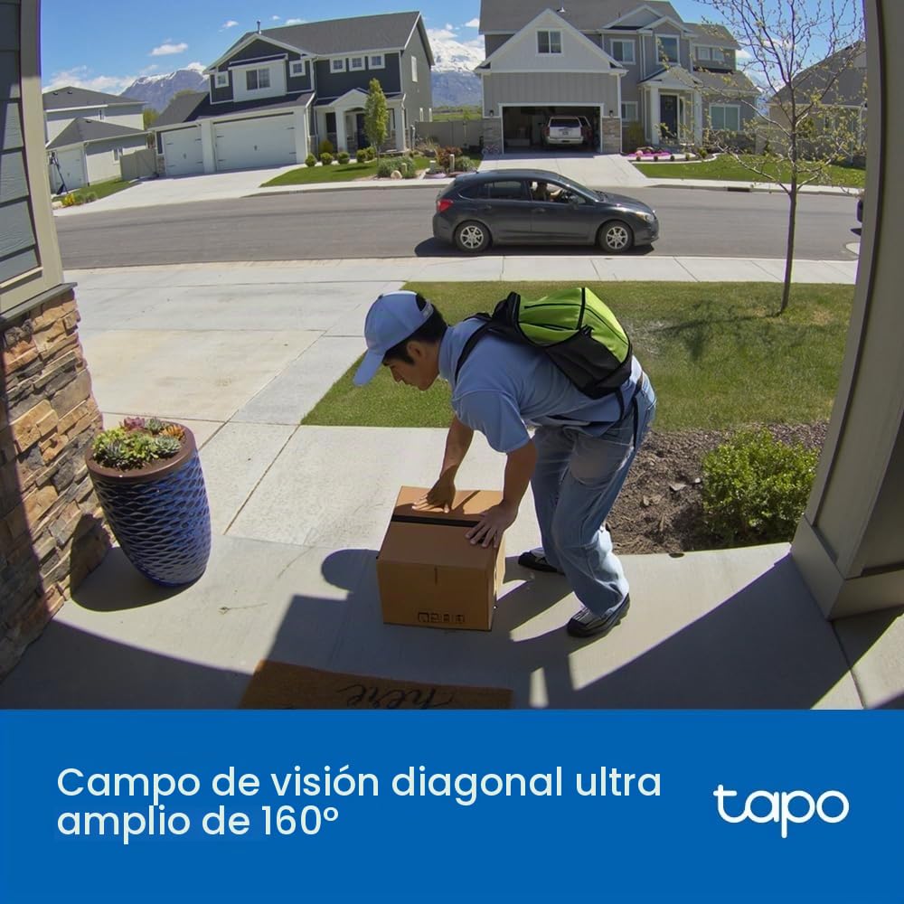 Tapo D205 Videoportero 2K 3 MP, Campo de visión 160°, detección AI, IP54, Llamada al Timbre, Alta duración de la batería de 5200 mAh, Carga rápida, Puerto USB-C, Compatible con Panel Solar