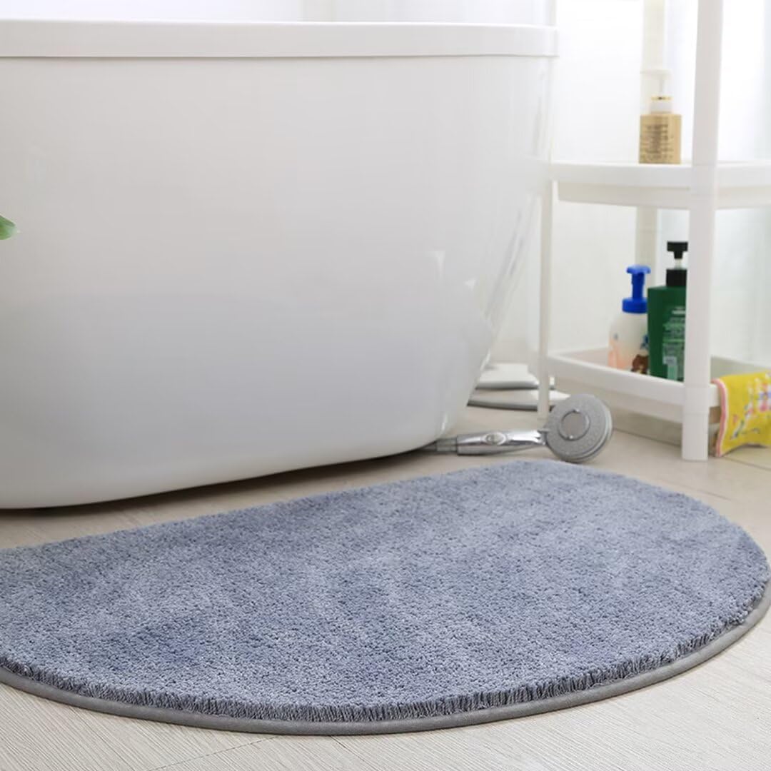 Alfombrilla de baño de microfibra suave, antideslizante, semicircular, lavable y antibacteriana, alfombra de ducha de felpa absorbente de agua para el hogar, perfecta para zonas de baño.