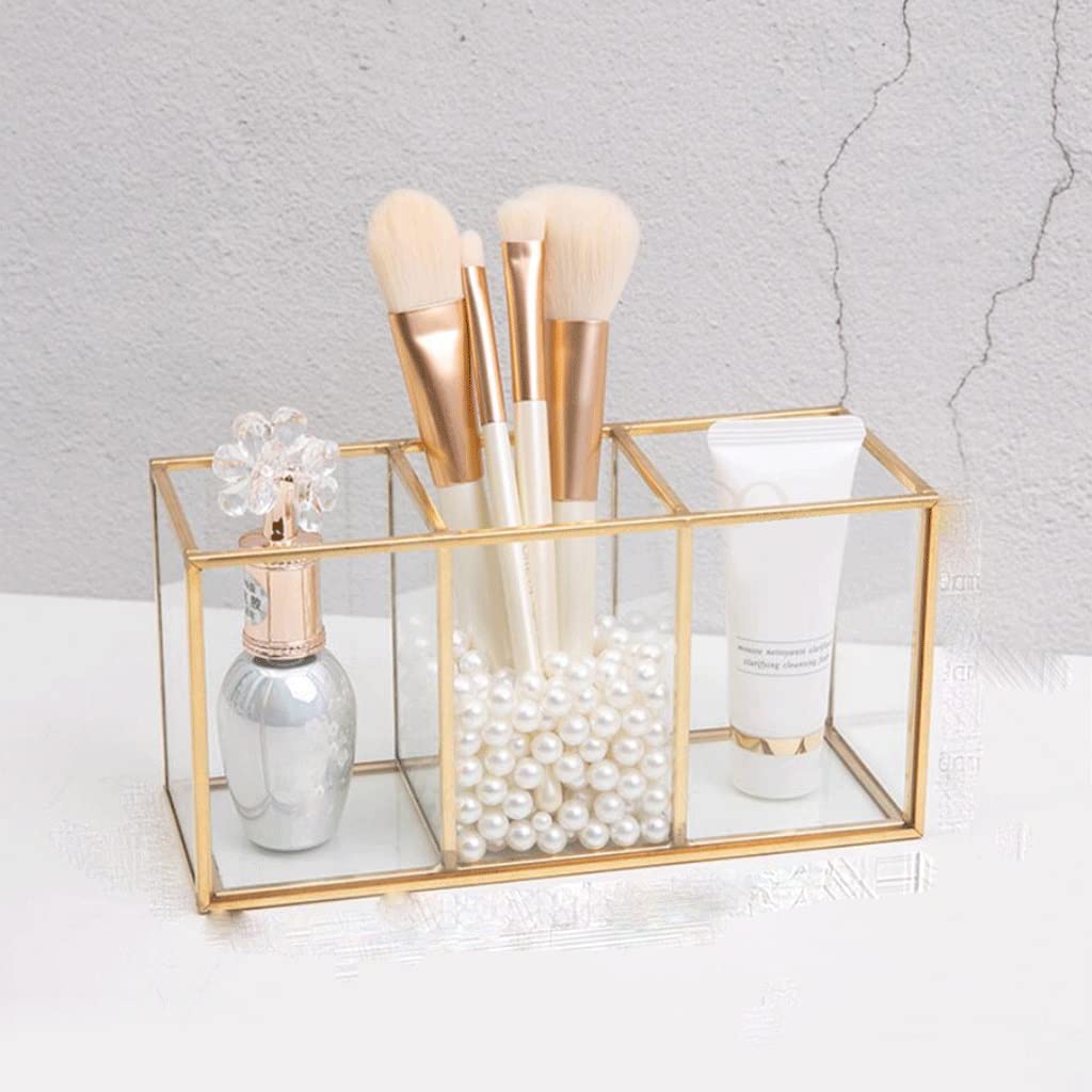 Organizadores de cosméticos Rejilla de pintura transparente Caja de tanque de almacenamiento de vidrio Contenedor de almacenamiento de cosméticos Almacenamiento de brochas de maquillaje (transparent