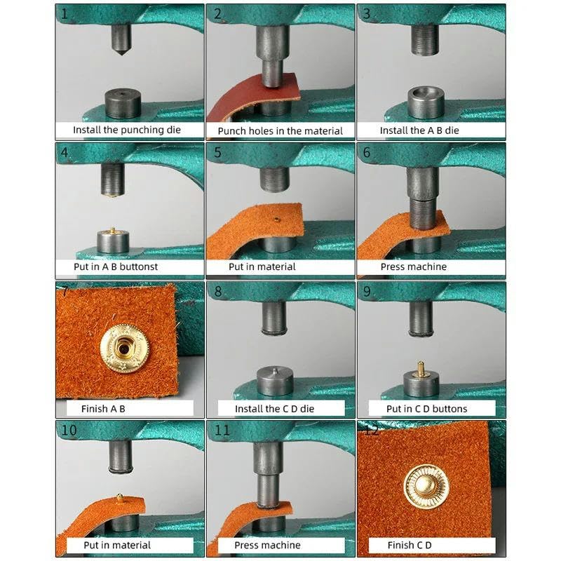 Máquina de instalación de botones a presión manual para ojales o remaches de doble tapa, suministros de herramientas para botones a presión, máquina roja