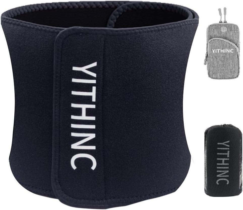 YITHINC Waist Trimmer Belt, Gifts for Women and Men, Sweat Belt Waist Trainer Adjustable Fat Burning Belt Sauna Belt with Armband for Weight Loss Men and Women Black