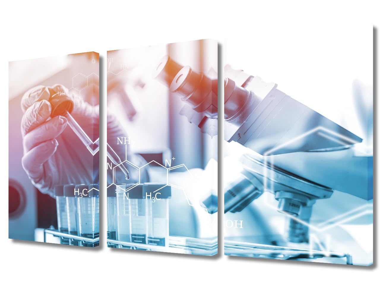 3 Panels Framed Wall Art Scientist and Test Tubes Laboratory Concept Paintings for Wall Decorations Clinical Laboratory Wall Pictures Art Prints Giclee Gallery-Wrapped Posters and Prints (36" Wx24 H)