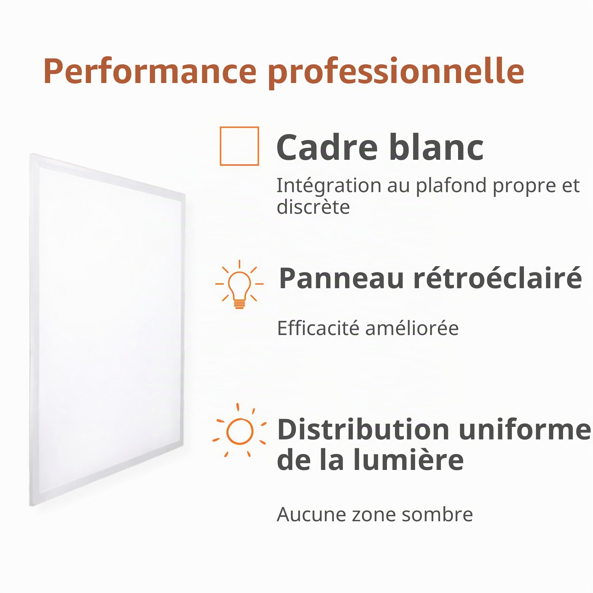 JANDEI - Lot de 4 panneaux LED rétro-éclairés, dimensions 60 x 60 cm, puissance 48 W, couleur blanche neutre 4200 K, 3900 Lumens, Cadre Blanc, pour Encastrer sur Faux Plafond type Armstrong.