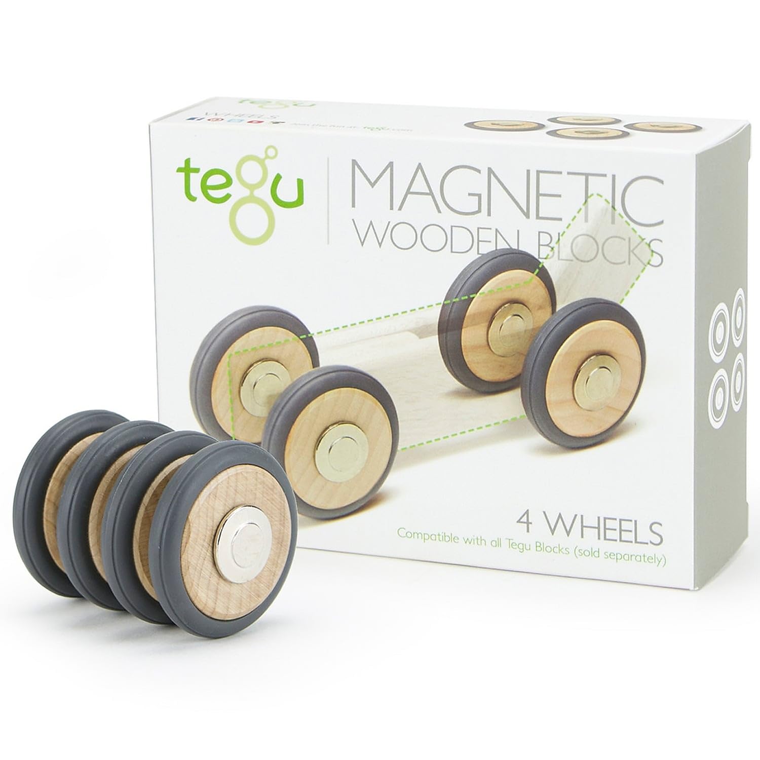 Magnetic Wooden Blocks, Wheels Accessory, 4-Pack (TEGM12059)