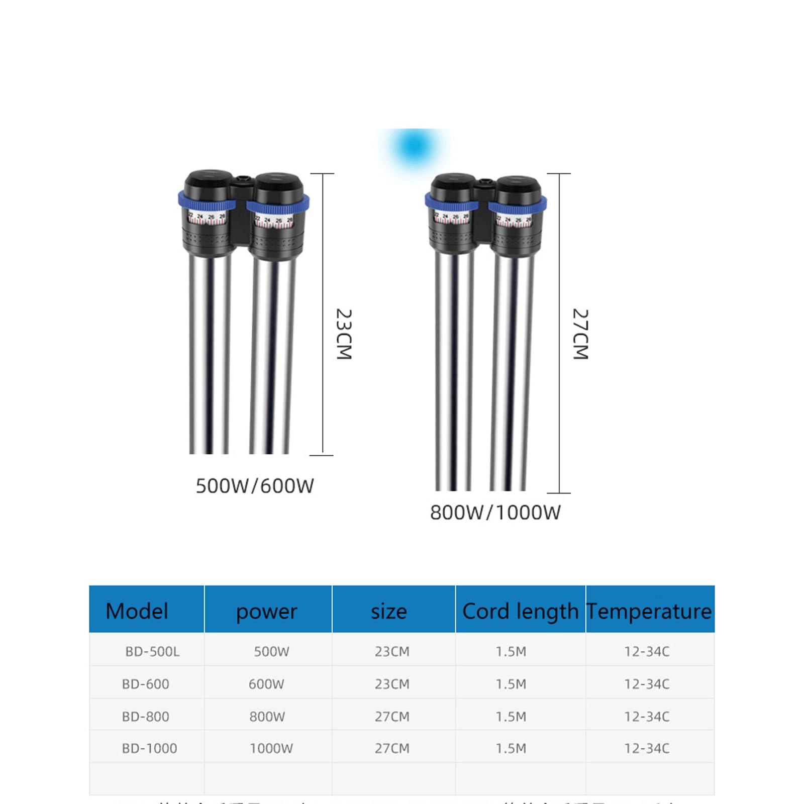 Acquario di Riscaldamento Rod Fish Tank Termostato in Acciaio Inox con Ventose Fisse,800W