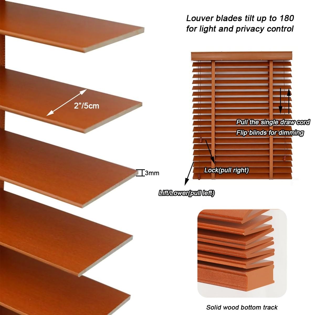Veneziane In Legno Per Finestre, Tende Veneziana Oscurante e Isolante, 55 66 72 85 105 165 215 cm Impermeabile Per Ufficio e Casa, Veneziana Orizzontale In Legno Massello(Naturale)