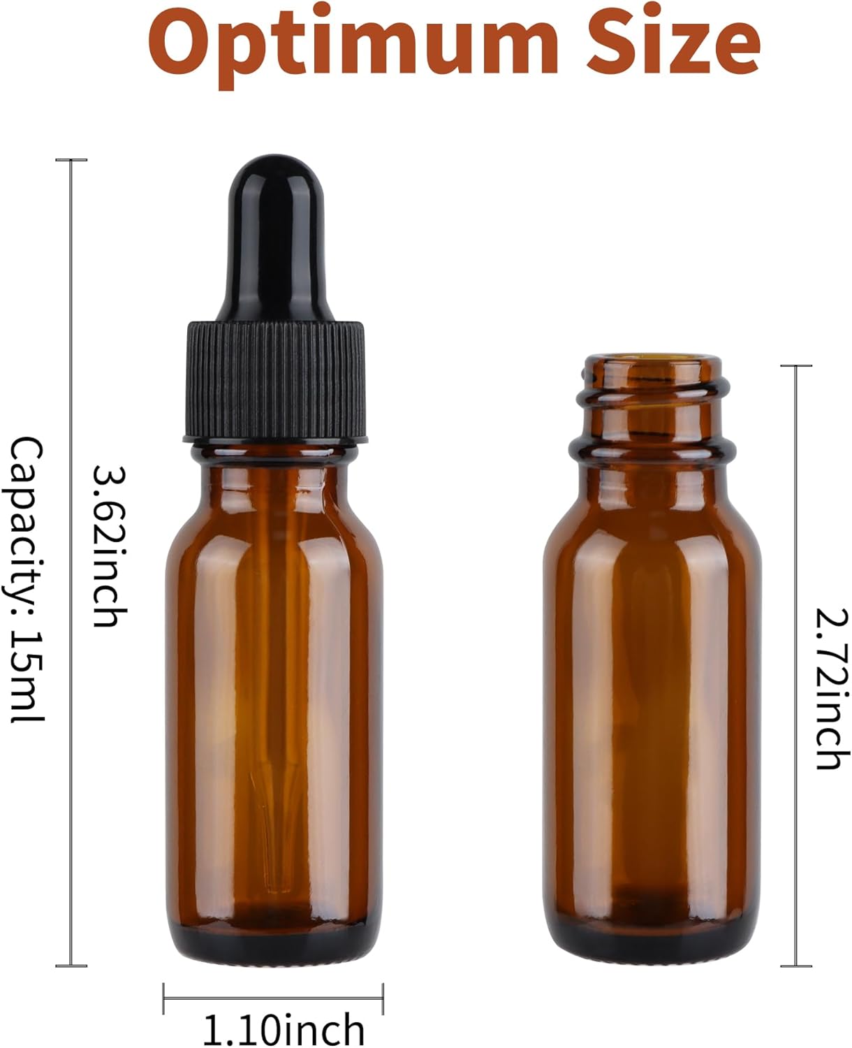 48 Pack 1/2 oz (15ml) Amber Glass Bottles with Glass Eye Droppers for Essential Oils, Perfumes & Lab Chemicals (Brush, Funnels, 2 Extra Droppers, Labels & Measuring Cup Included)