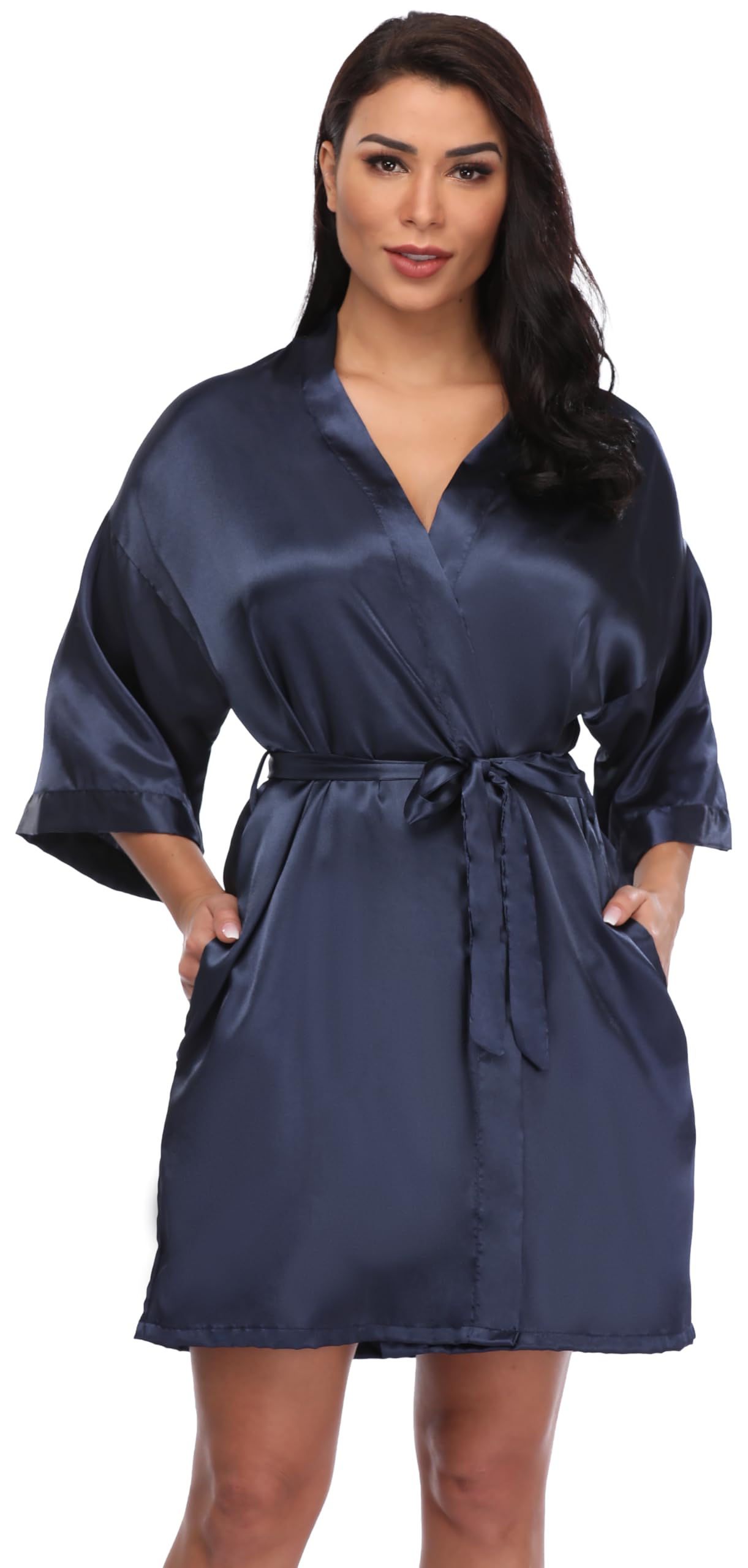 Womens Short Silky Robes Womens Satin Bathrobe Bride Bridesmaid Wedding Party Sleepwear Loungewear