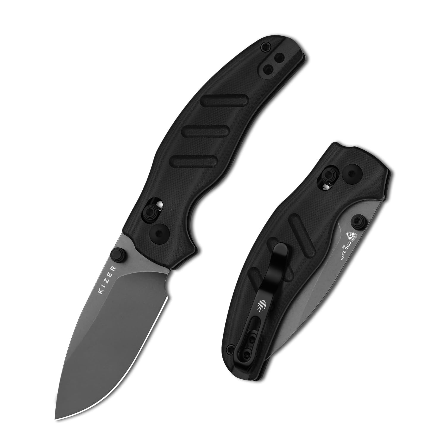Kizer C01C 2.9 CD Sheepdog Taschenmesser 7,5 cm D2-Klinge Klappmesser mit Schwarzem G10-Griff EDC-Messer mit Daumenloch