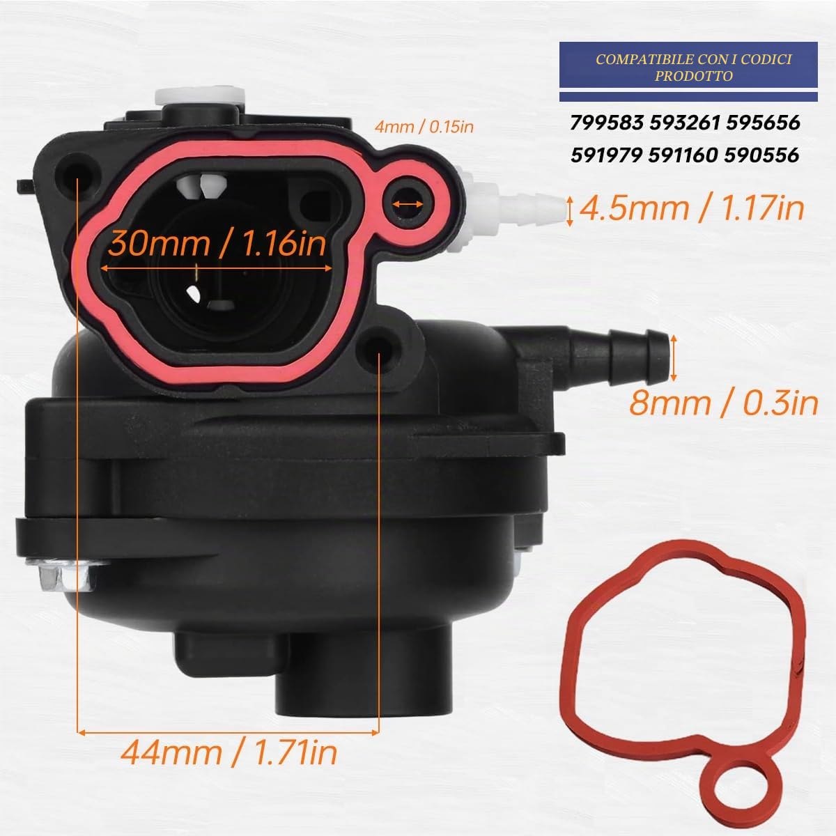 ZAMDOE 799583 Kit carburatore Compatibile per Briggs & Stratton 08P502 8P502 09P602 9P602 300E 450E 500E 500EX 125cc 150cc Series Motori, sostituisce 593261 595656 591979,con Filtro dell'Aria 799579