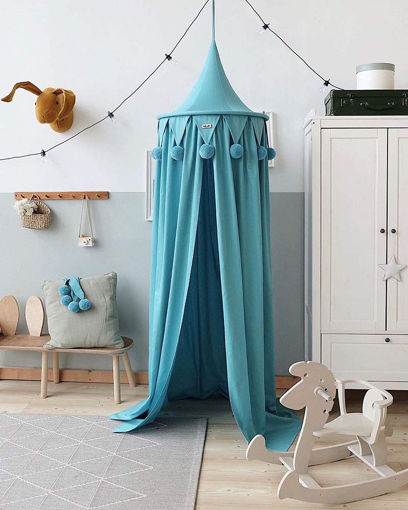 Tenda sensoriale, Baldacchino da Letto Appeso a Cupola Rotonda, Rete da Letto, Tenda da Gioco, Decorazione della Stanza for la Lettura di Giochi all'aperto(Blue)