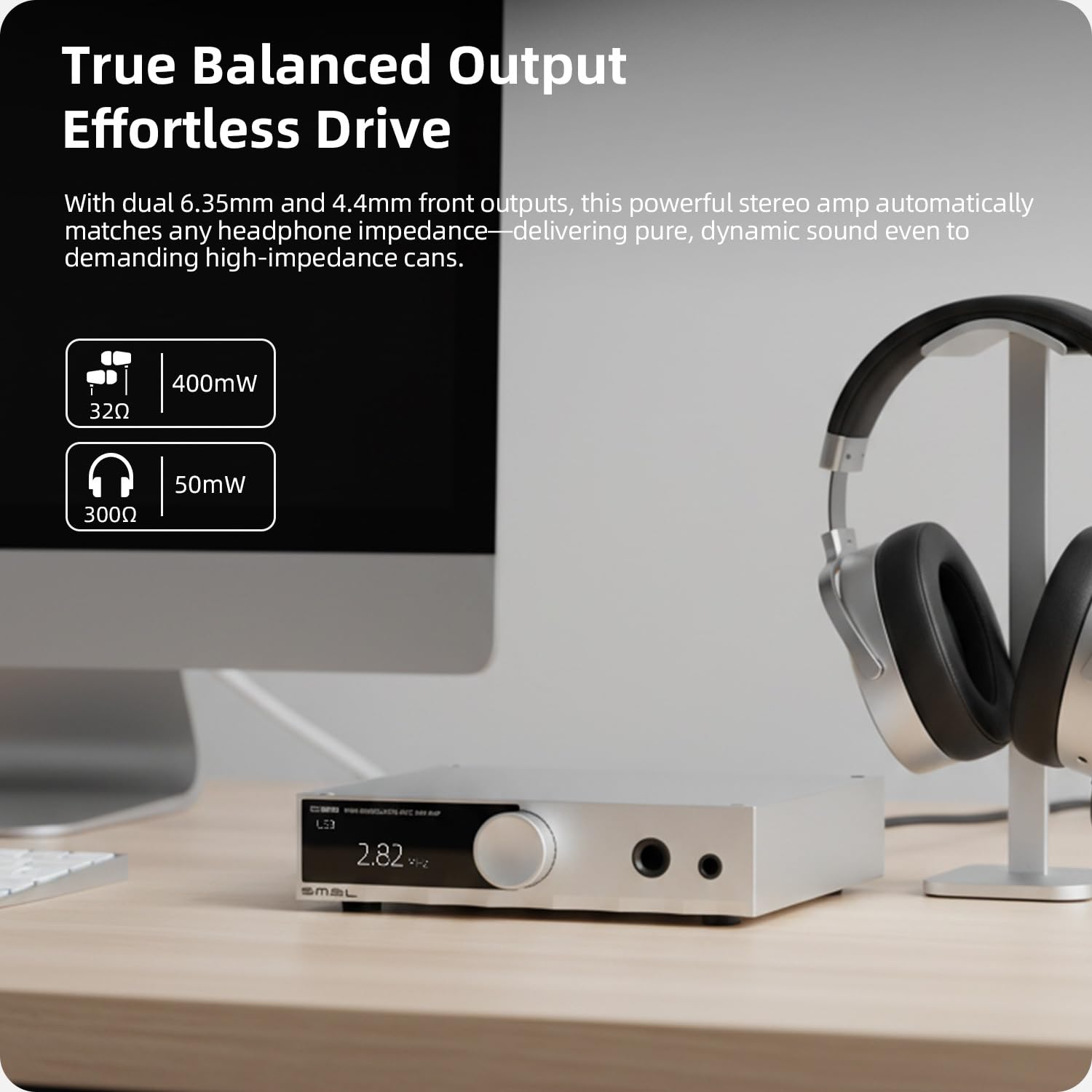 SMSL D100 DAC e amplificatore per cuffie da ufficio, chip ES9081, interfaccia audio a bilanciamento reale per stereo domestico, MQA, ingressi USB/ottico/coassiale, uscite 4,4 mm e 6,35 mm/RCA (nero)