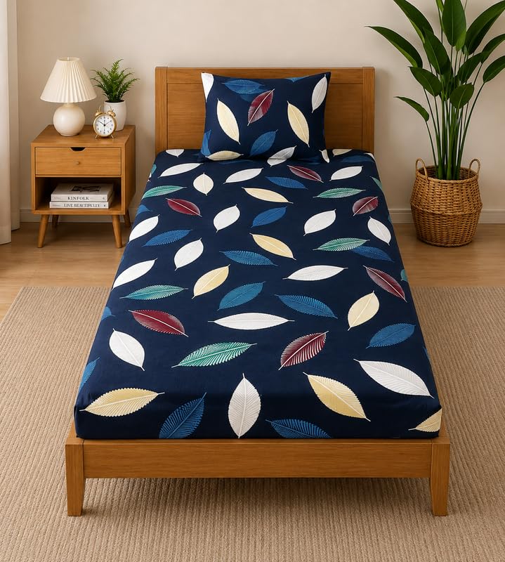 Image of la' amour 180tc Microfiber Fitted Single Bedsheet with 1 Pillow Cover | Elastic Bed Sheet | Soft Breathable Skin-Friendly Fabric | All Season Comfort | 36 x 72 + 6 Inches Multicolor Patchwork