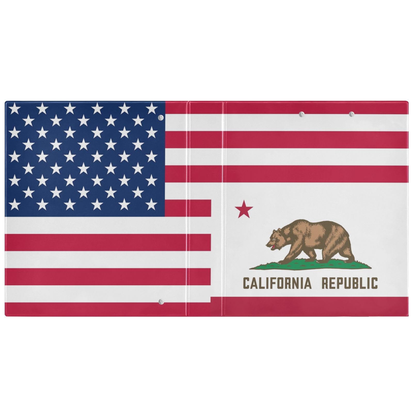 Peystean - Raccoglitore ad anelli rotondo a D da 3,8 cm, con portablocco integrato, copertina rigida stampata su un lato, confezione da 2 bandiere degli Stati Uniti California