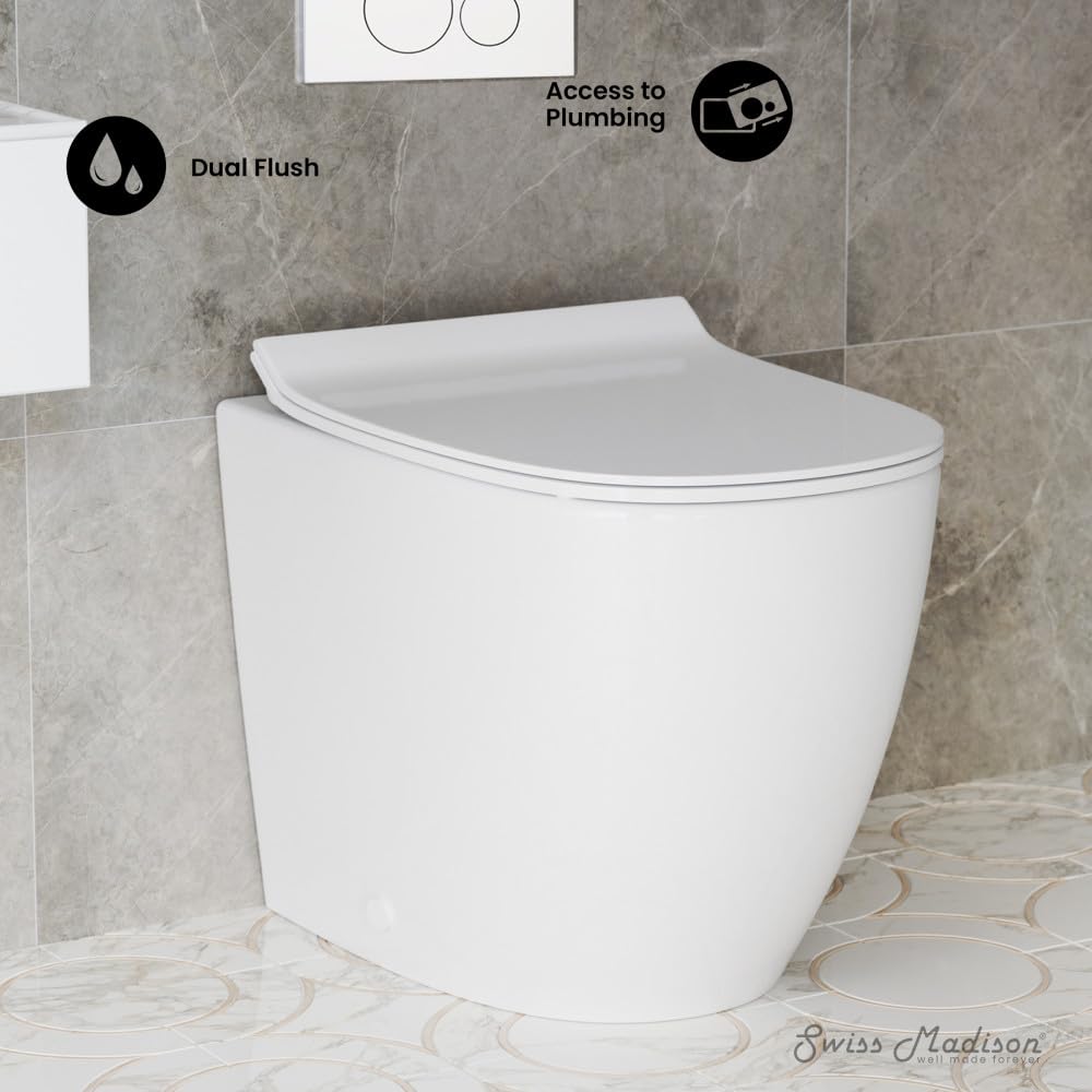 Angers Back-to-Wall Toilet Bundle 0.8/1.6 GPF Dual Flush in Glossy White with White Flush Plate