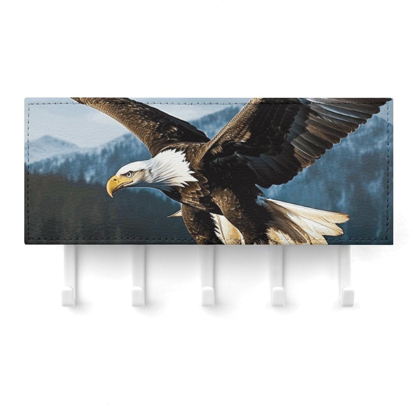 QMNLKH Eagle at Hunting Wall Mounted Key Rack for Home, No Drilling Key Holder with 5 Hooks, Self Adhesive Keys Chain Organizer for Hallway, Keys Hanger Shelf for Office, Doorway White
