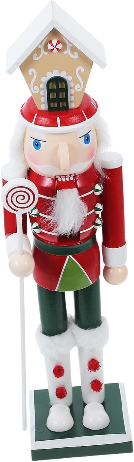 Ciieeo Gingerbread Man Wooden Nutcracker Statue for Christmas Festive Holiday Table Centerpiece Vibrant Colors and Intricate Details for
