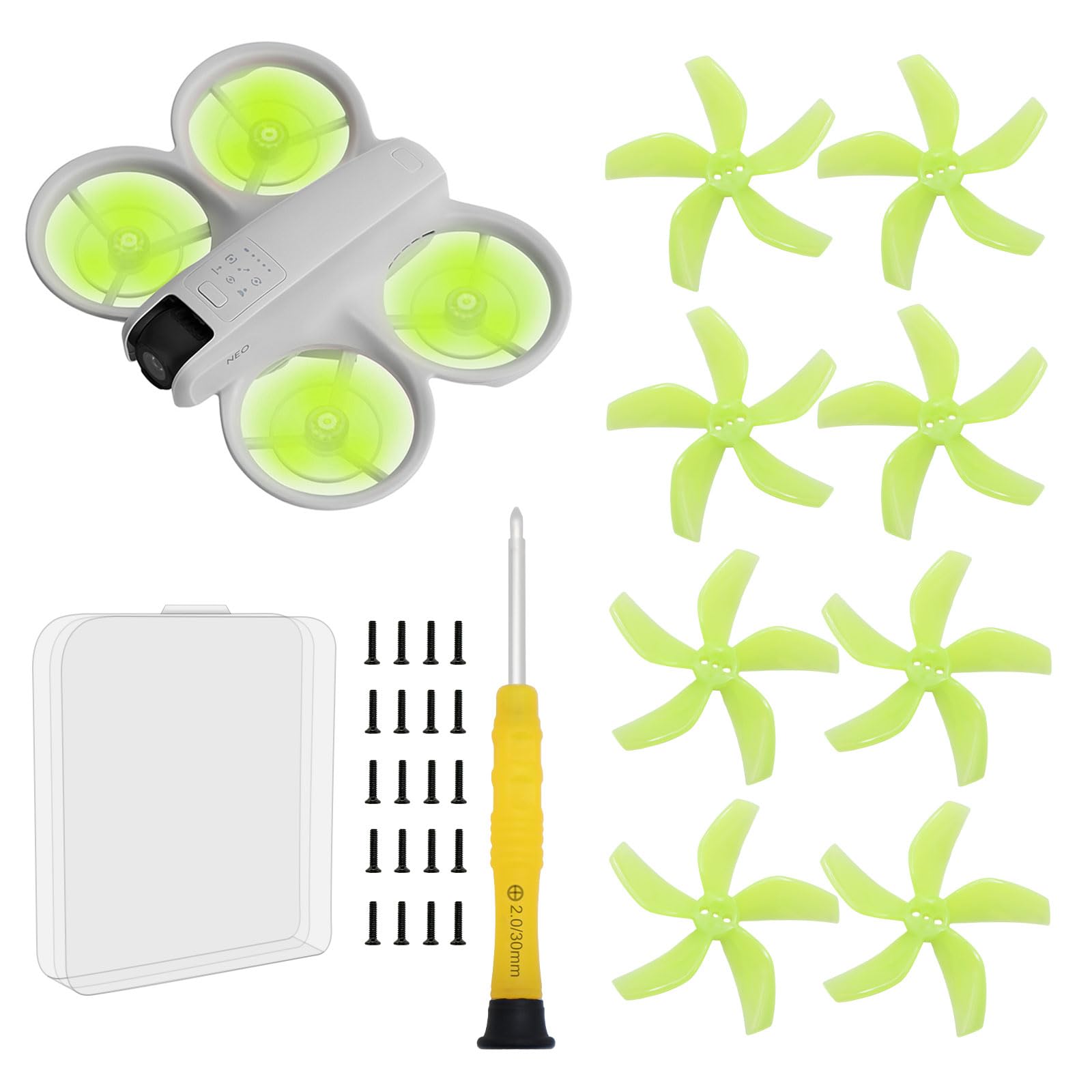 (Improved Version, Including Screws)-Drone Colorful Paddle Propeller for DJI NEO Silent Power Noise Reduction Replacement Traverser Wings Drone Accessories (Crystal Green)