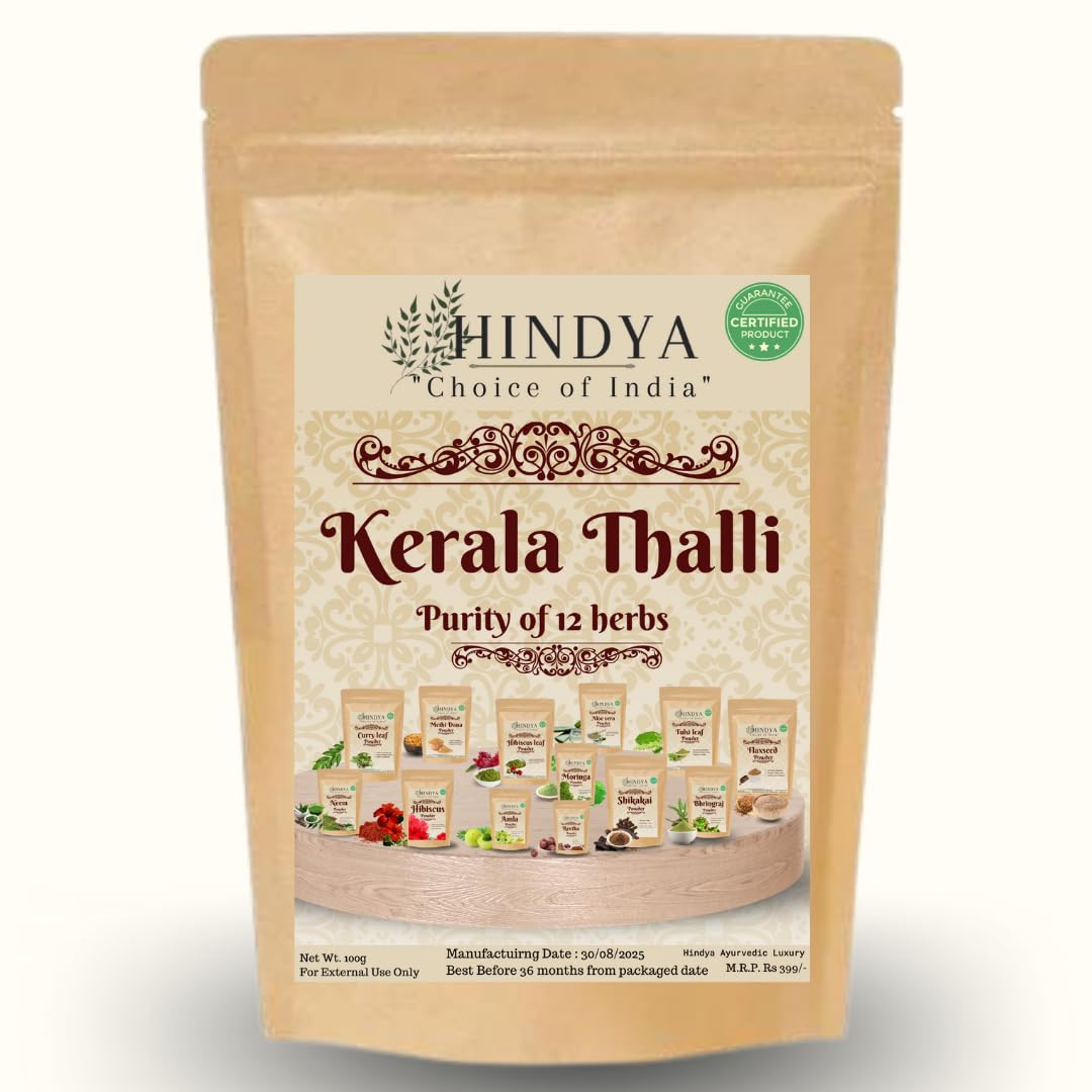 HINDYA Kerala Thalli Hair Treatment Powder, Purity of 12 Herbs, Traditional Ayurvedic Formula for Long Thick Hair Growth, Nourishes and Smoothens, Suitable for All Hair Types, 100g-image-12