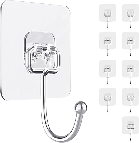 10 ganchos adhesivos de pared, reutilizables, antideslizantes, sin rastros, resistentes, giratorios de 180 grados, para baño y cocina, ganchos