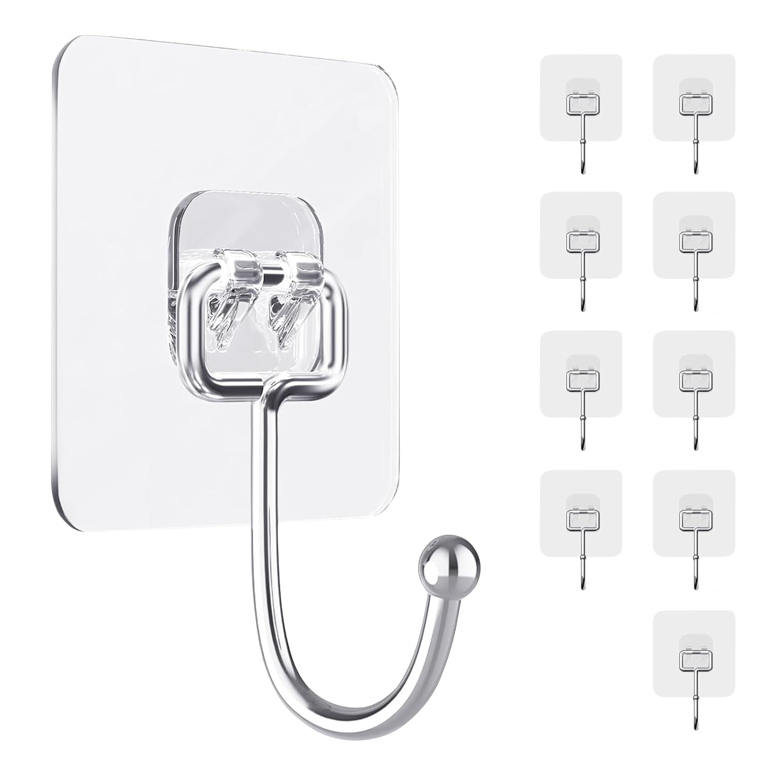 HOGXUAE 10 PCS Adhesive Wall Hooks Reusable Anti-Skid Traceless Heavy Duty 180 Degree Rotating Stick,Bathroom Kitchen Heavy Duty Self Adhesive Hooks