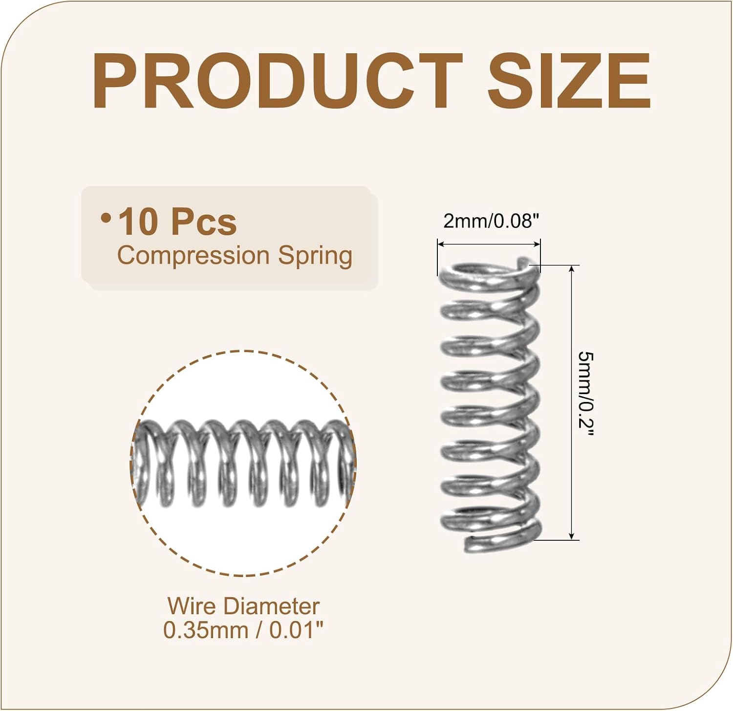 MECCANIXITY Small Compression Spring 2 mm OD 0.35 mm Wire Diameter 5 mm Free Length 304 Stainless Steel Extension Spring for Shop Home Repairs DIY Projects (Silver Tone, Pack of 10)