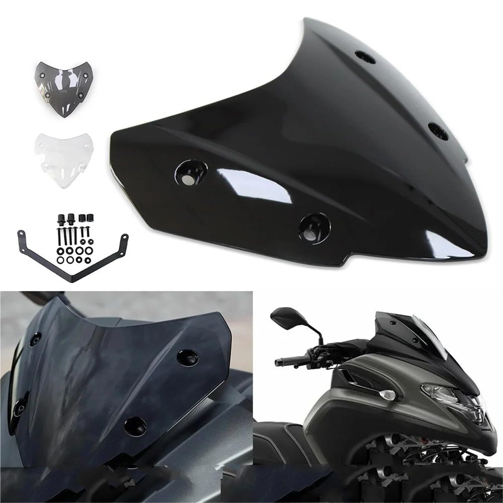 Parabrisas Cúpula Windshield para Tricity 300 2020-2025 Motocicleta Deportes Parabrisas Delantero Deflectores De Viento Visera(Black)