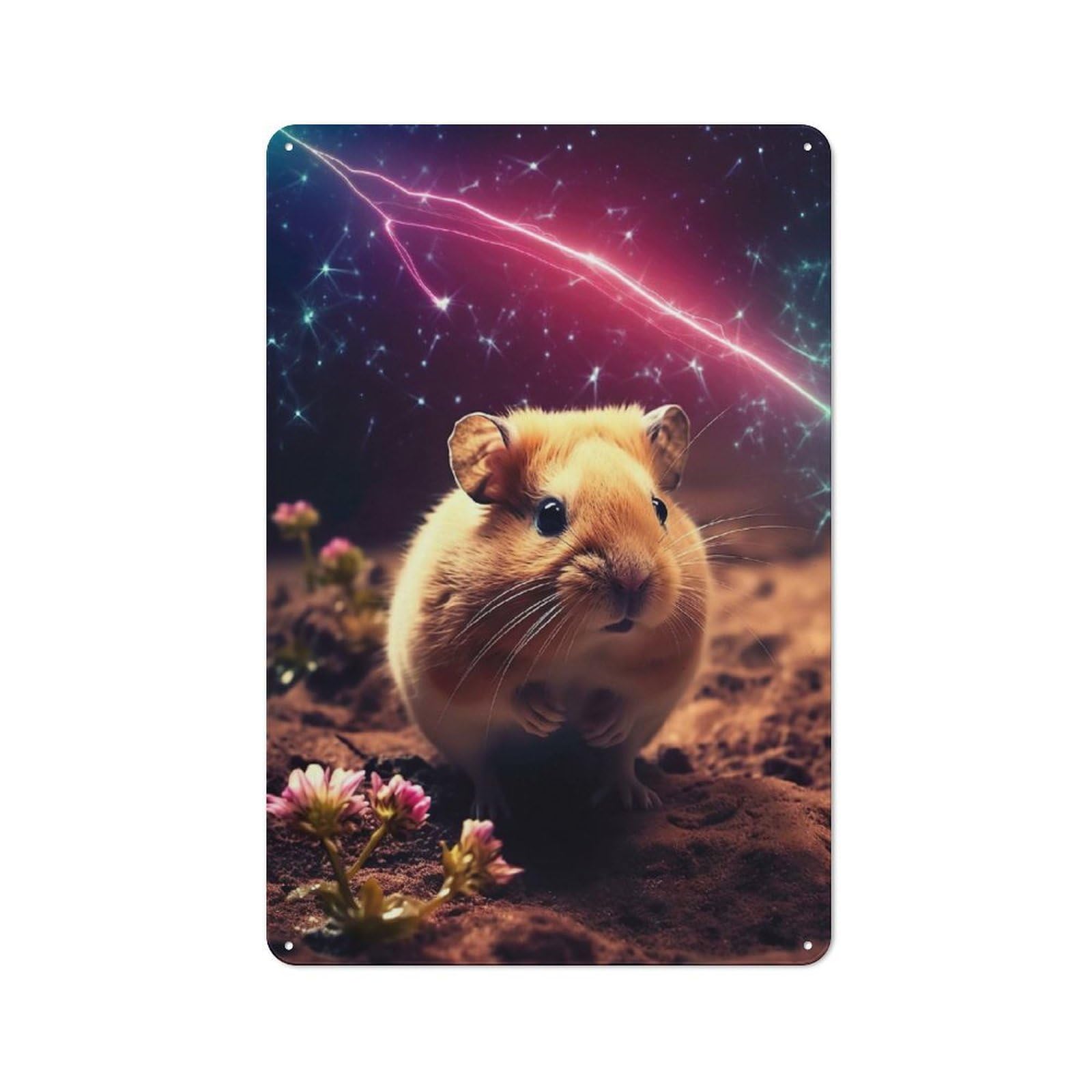 Cute Hamster in Galaxy Rustic Metal Sign 30x20cm for Hobby Room Or Studio, Suited to Hobby Room Decor Fans