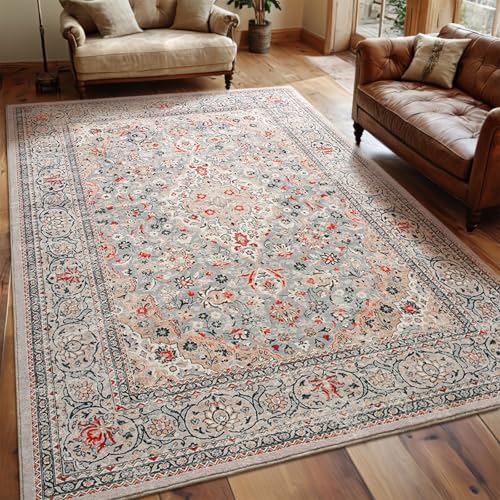 Goideal Washable Rug 4x6, Beige Area Rugs Non Slip, Indoor Low Pile Carpet with Rubber Backing for Living Room Kitchen Bathroom Entryway Office Bedroom