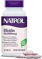 Os comprimidos de beleza de biotina natol, promove cabelos, pele e pregos saudáveis, ajudam a apoiar o metabolismo energético, ajuda a converter alimentos em energia, força máxima, 10.000 mcg, 100 contagem (pacote de 1)