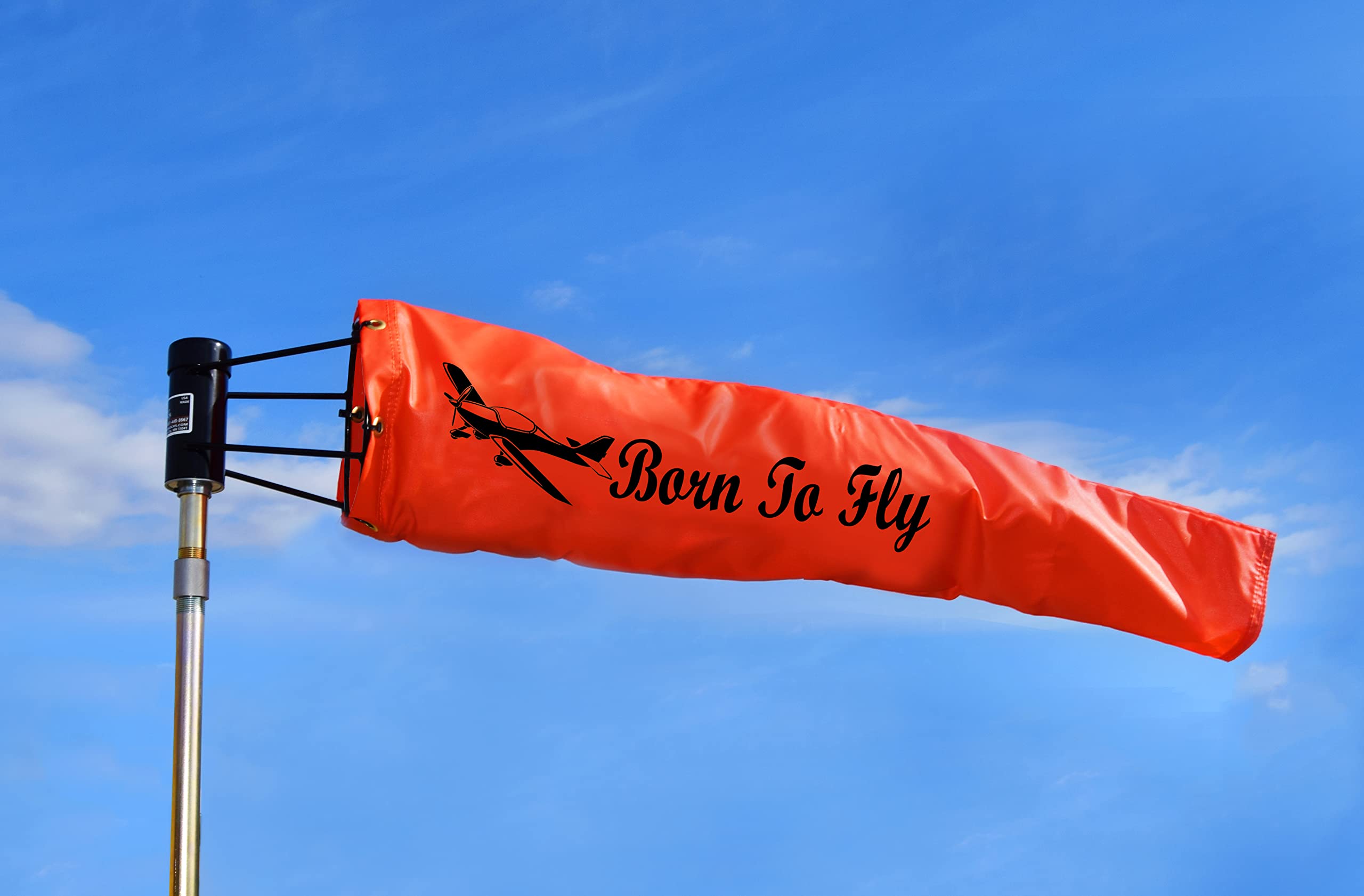 8" X 36" Orange Windsock and 8" Ball Bearing Frame- Pilot Gift- Born to Fly