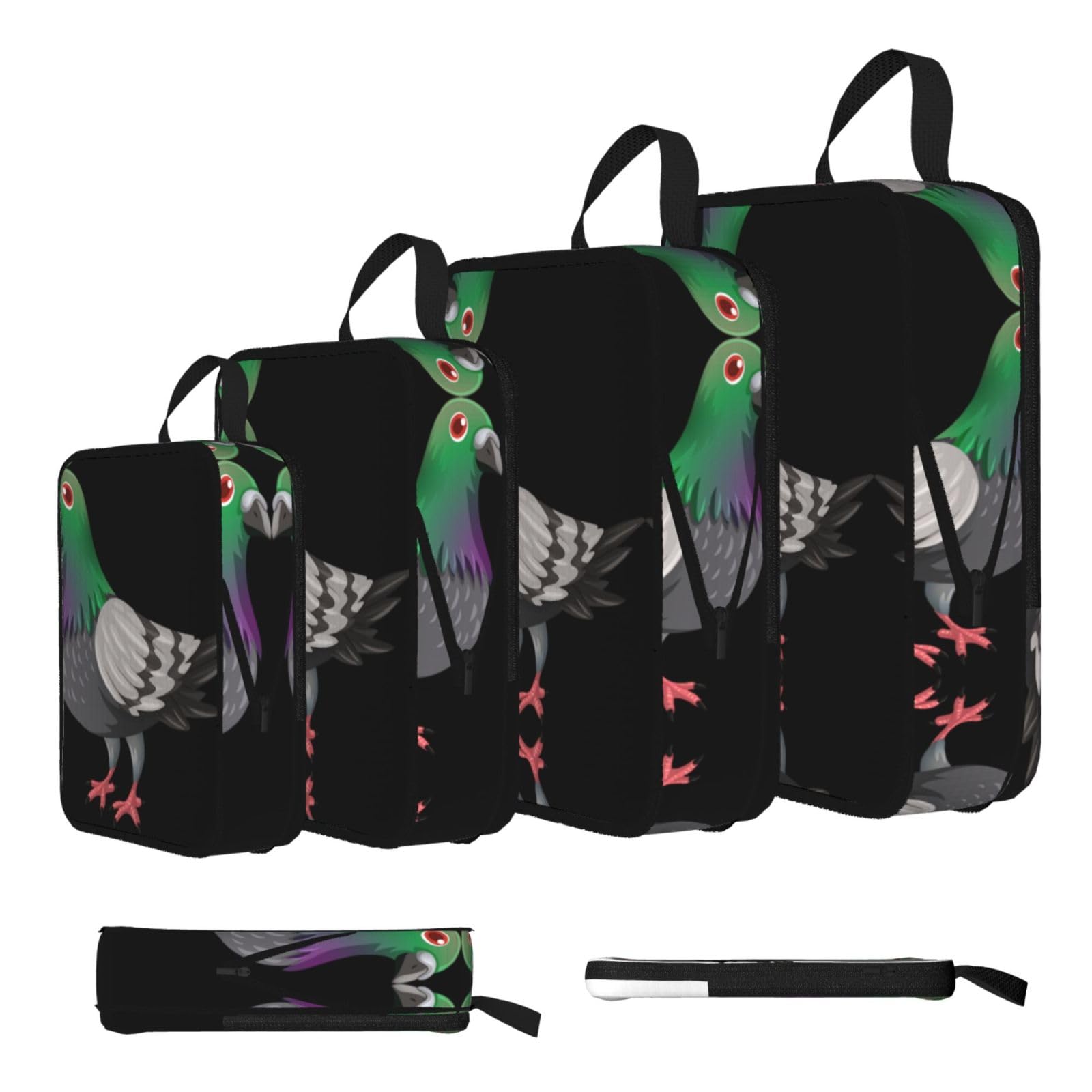 Cartoon Pigeon Print Compression Packing Cubes 4-Piece Set With Multi- Compartment Travel Bag, Waterproof Suitcase Organiser Bags