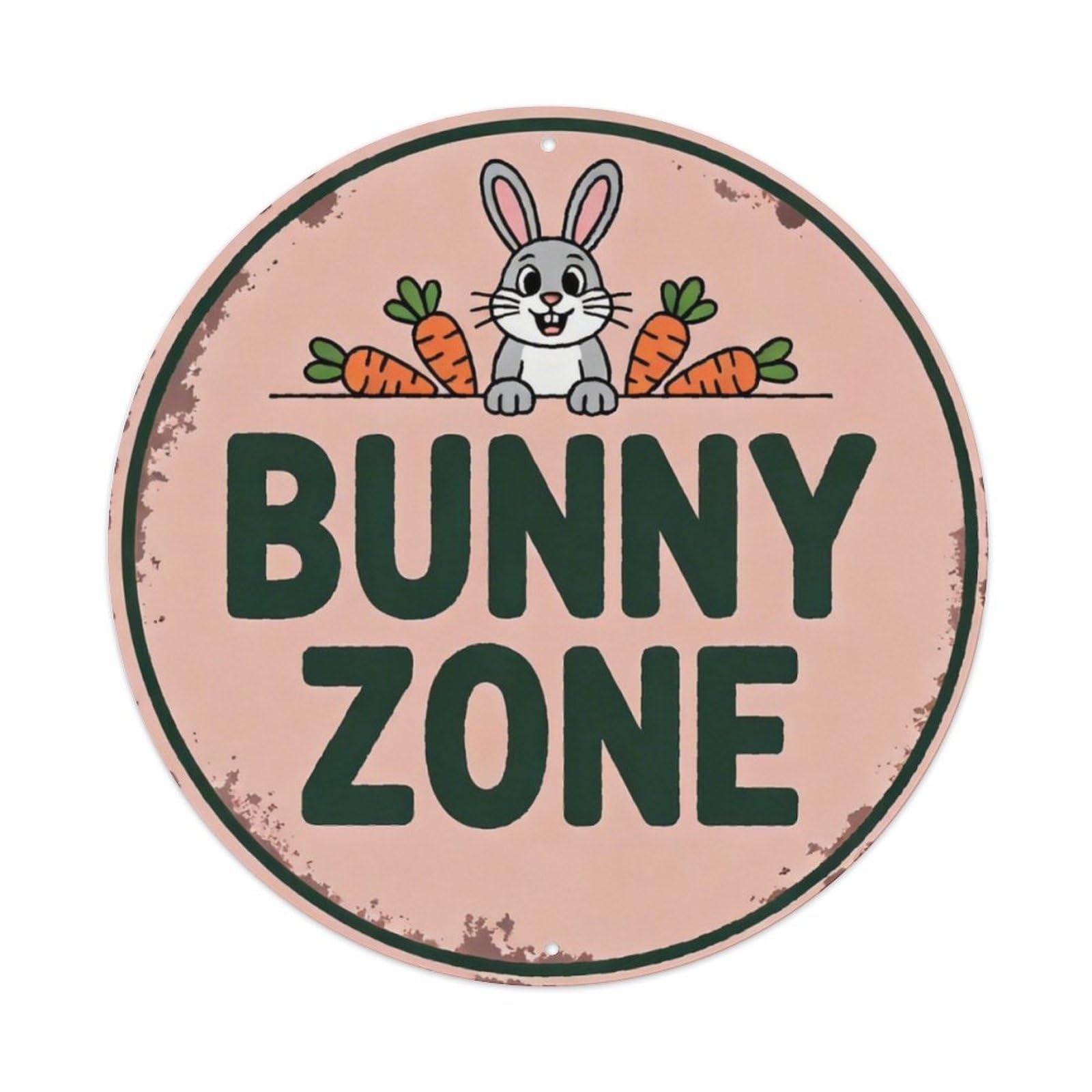 Ldfuieksufg Style Round Pink Cartoon Bunny Carrot Funny Zone Metal Wall Sign Vintage Aluminium Metal Sign, Retro Wall Decor For Home, Bar, Garage & Farmhouse 20X20cm