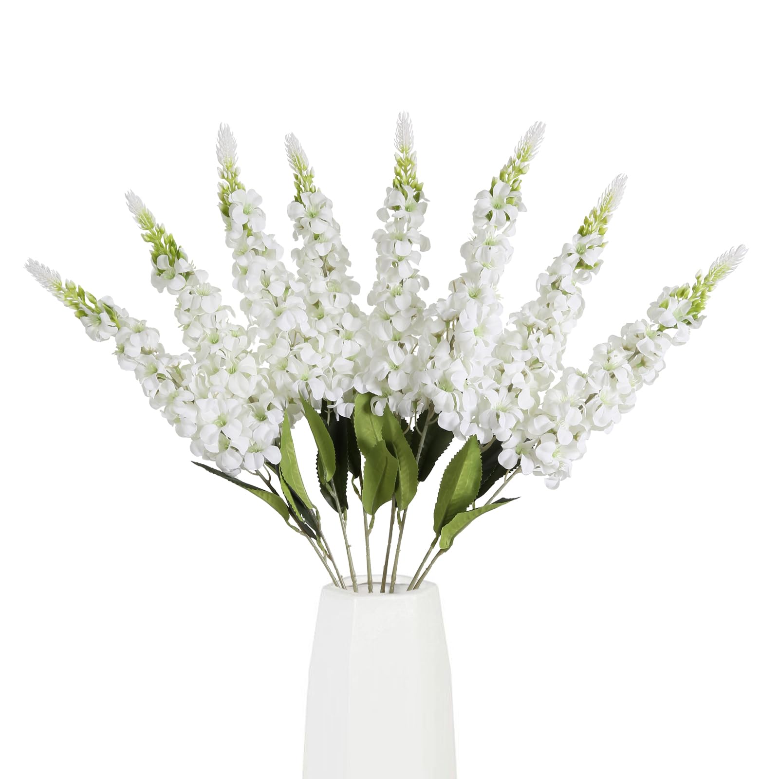 8PCS White Delphinium Artificial Flowers Snapdragon Artificial Silk Flowers 29" Long Stem Hyacinth Fake Flowers for Wedding Table Centerpieces Home Garden Outdoor Flower Arrangemen image 3
