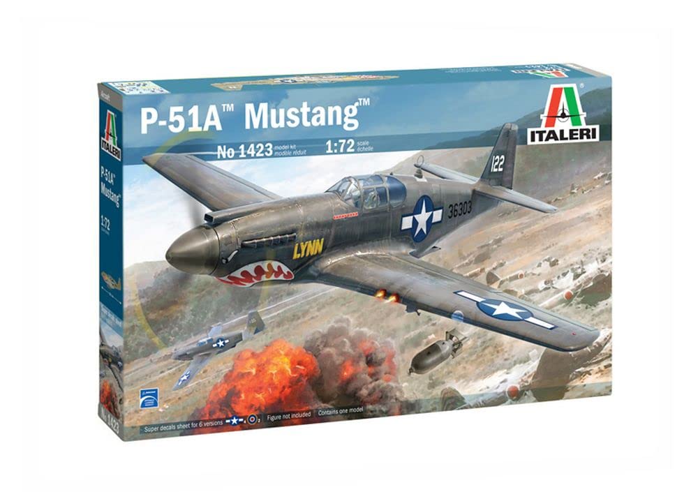 Italeri -1423 P-51A Mustang, 1:72 Scale, Model Kit, Plastic Model Kit, Model Making, Grey Color, IT1423, Small