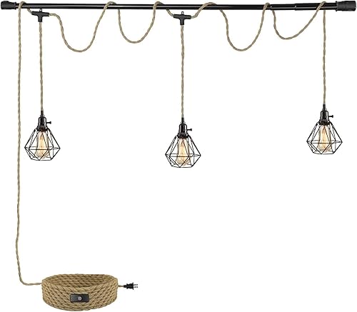 3-Light Hanging Light with Plug in Cord,Plug in Pendant Light