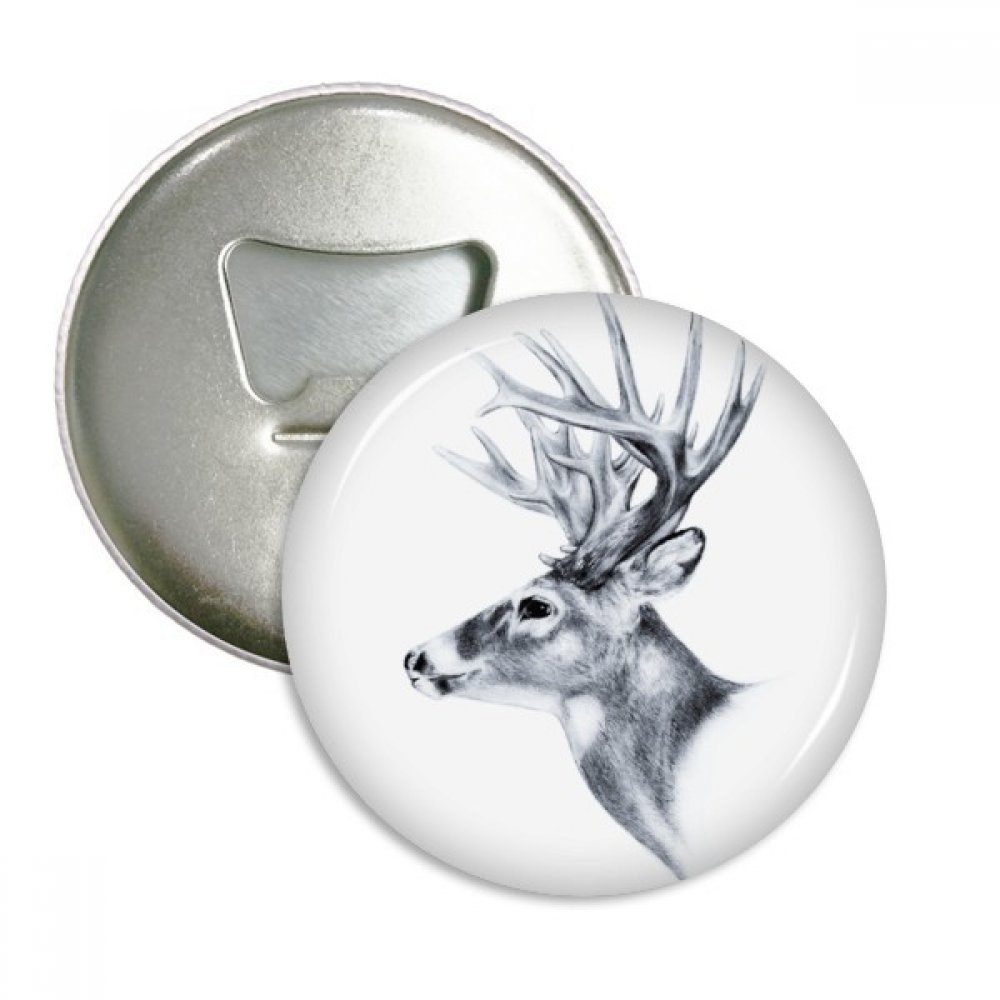 Décapsuleur aimant Croquis Cerf Noir et Blanc badge button de réfrigérateur, lot de 3 pièces