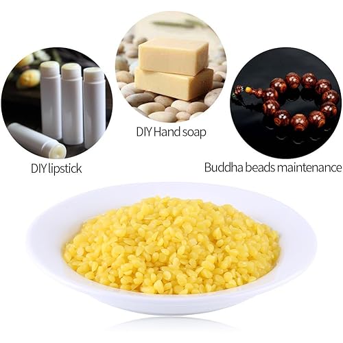 Miniatura 2 de 1 paquete de 100 natural orgánico amarillo cera de abejas pellets grado cosmético DIY casero bálsamo labial lociones crema corporal jabón