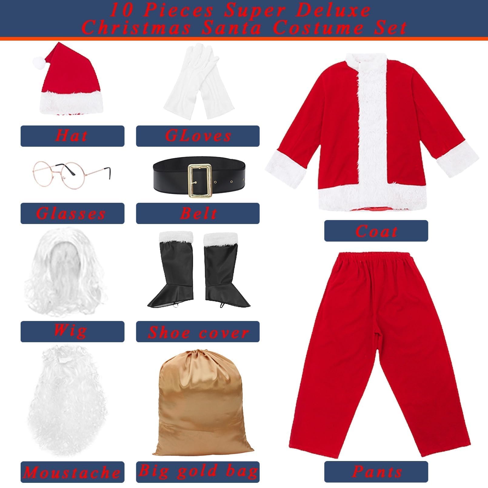 EOZY 10/11 Pezzi Costume Disguise Babbo Natale Costume da Adulto Abbigliamento Party Rosso Intero