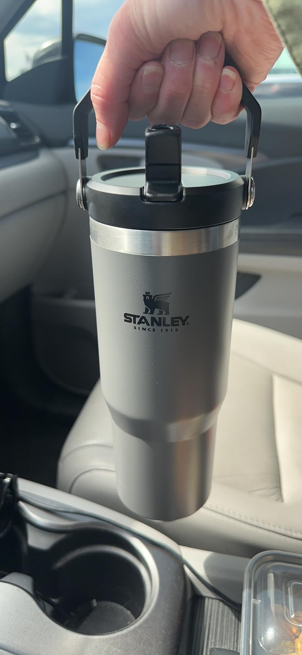 Lid is hard to screw on, but good for on the go.