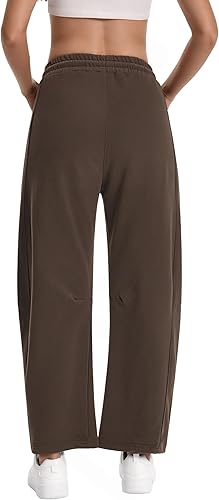 Vista 4 de Auriviz Pantalones deportivos para mujer con cordón de cintura alta y pierna ancha, holgados, casuales, con bolsillos