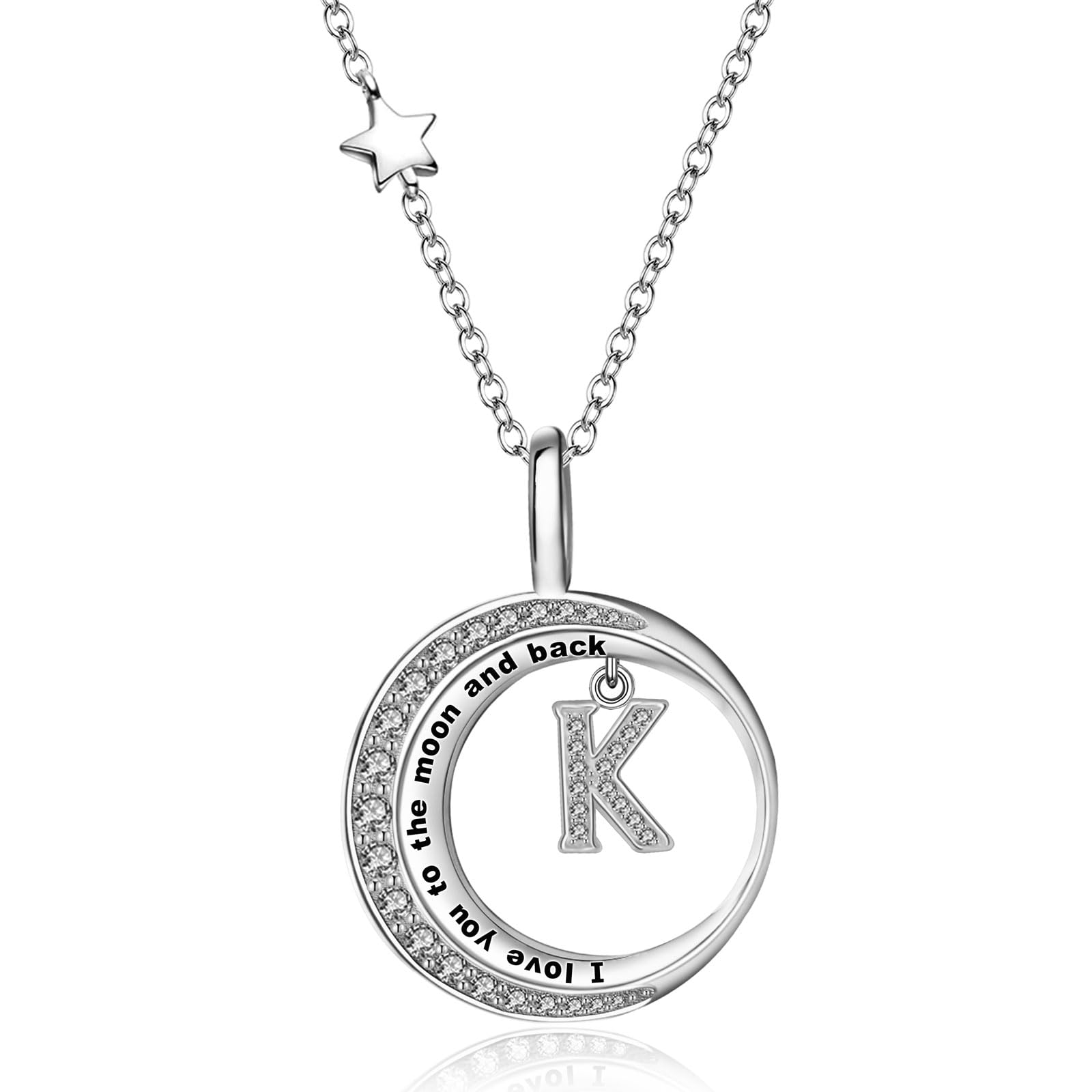 LOCIBLO Moon and Star Initial Necklaces for Women Girls 925 Sterling Silver Jewelry Letter A-Z Pendant Necklace Birthday Graduation Gifts for Her, Adjustable Chain 16"+2"
