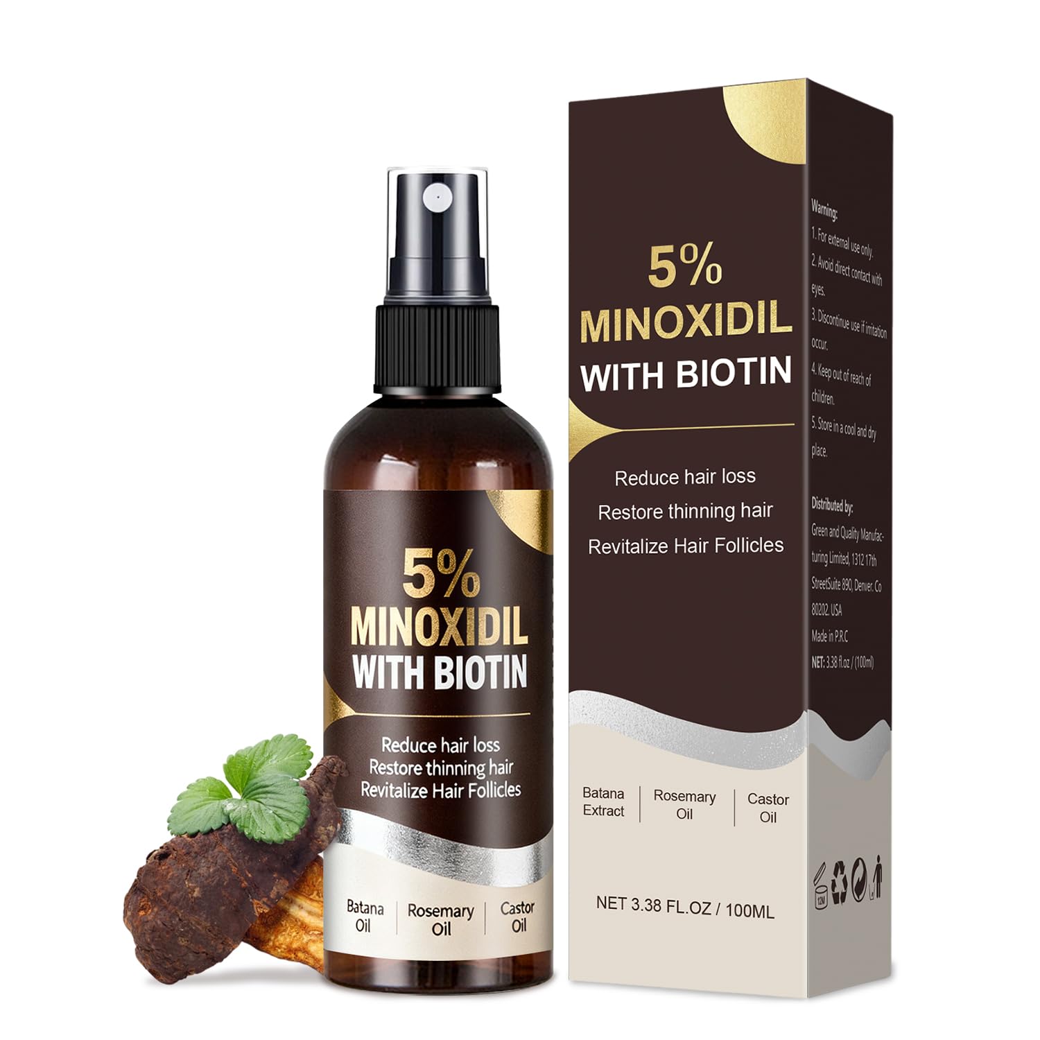 5 Minoxidil Spray for Men Women - Hair Growth Biotin Serum with Rosemary Batana Extracts - Extra Strength