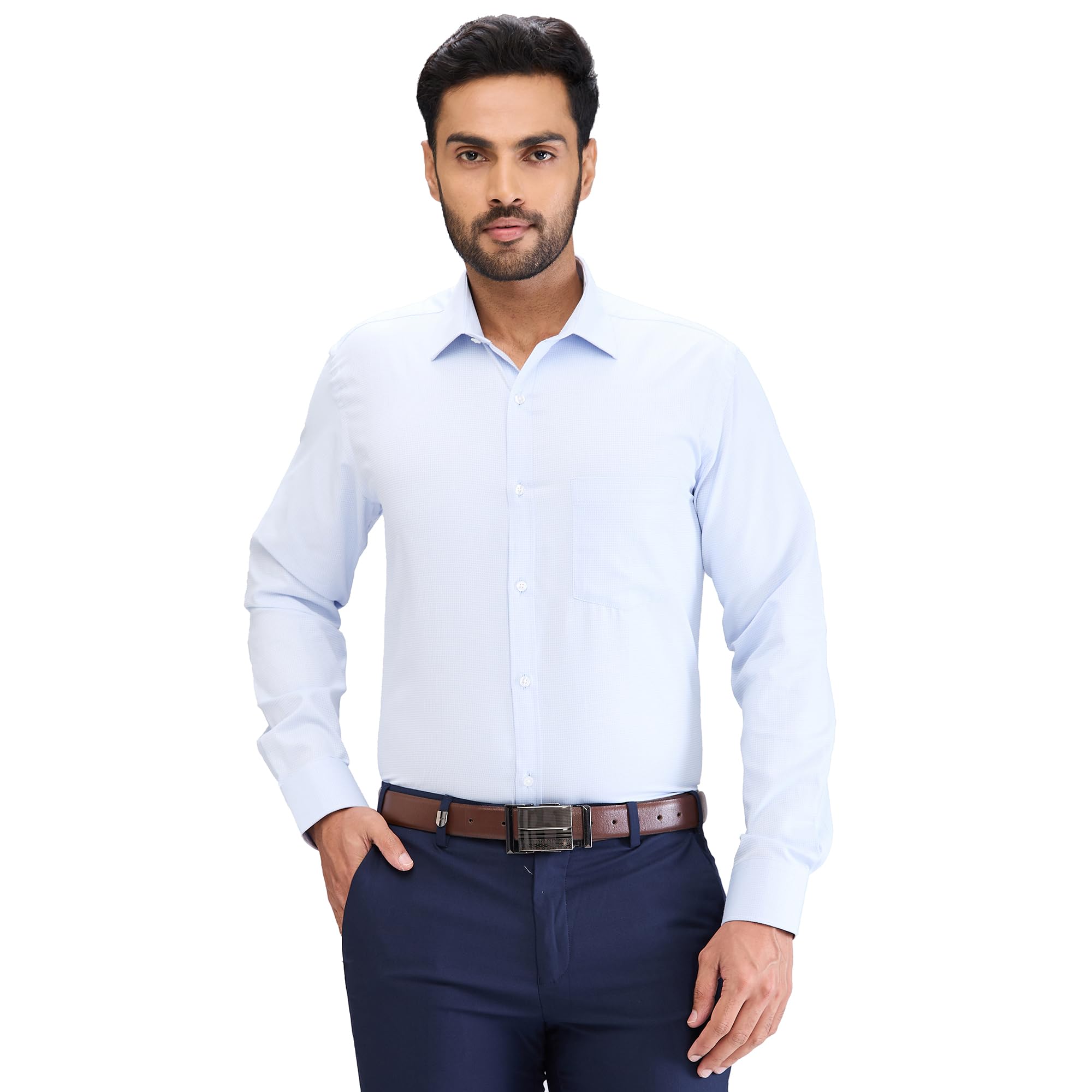 park avenue Men Slim Fit Structure Pattern Cotton Blend Semi Cutaway Collar Full Sleeve Formal Shirt-picture-14