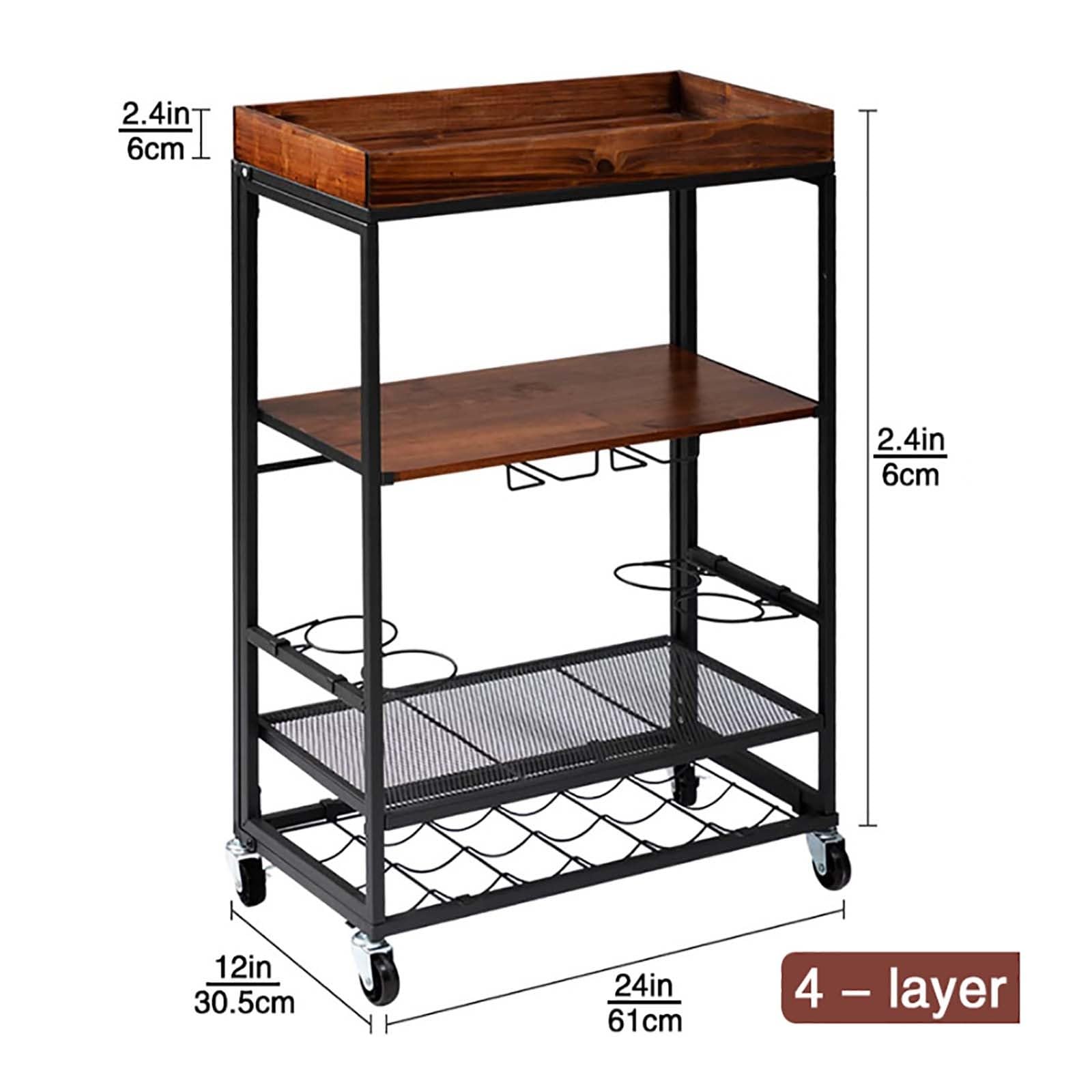 Carrello per Bevande, Carrello Bar a 4 Ripiani, Carrello per servire Il tè su Ruote bloccabili, portabottiglie Indipendente per Sala da Pranzo e Soggiorno