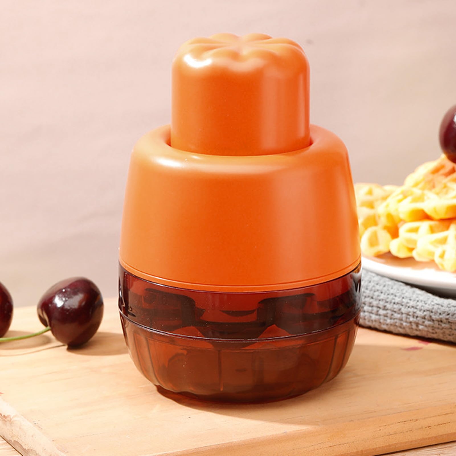 Portable Cherry Core Pit Remover, Multifunctional Press Up Cherry Pitter Machine, Cherry Corer Pitting Tool with 7 Holes Design for Kitchen Picnic (Orange)