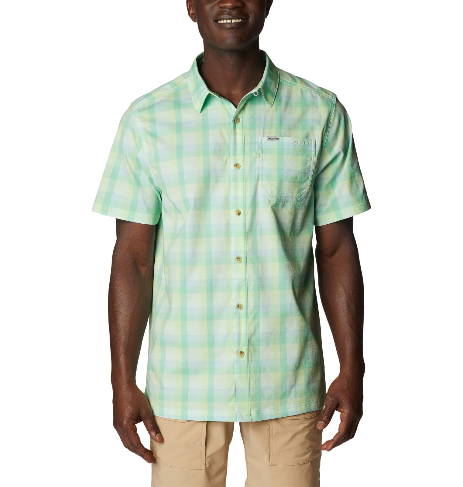 Columbia Men's PFG Super Slack Tide Camp Shirt Hiking, Key West Mid Gingham, 1X