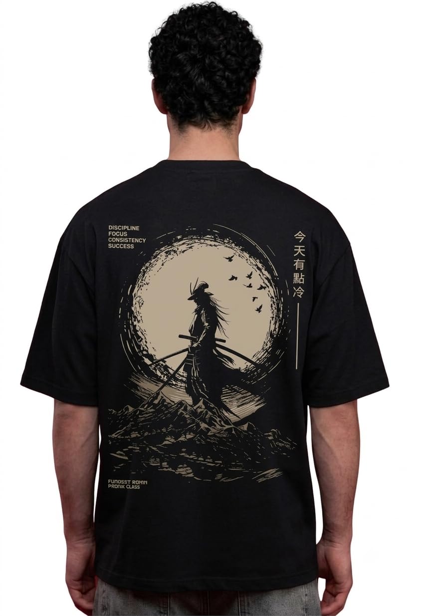 Buy Samurai Graphic Oversized T-Shirt, 240 GSM, Black | 100% Pure