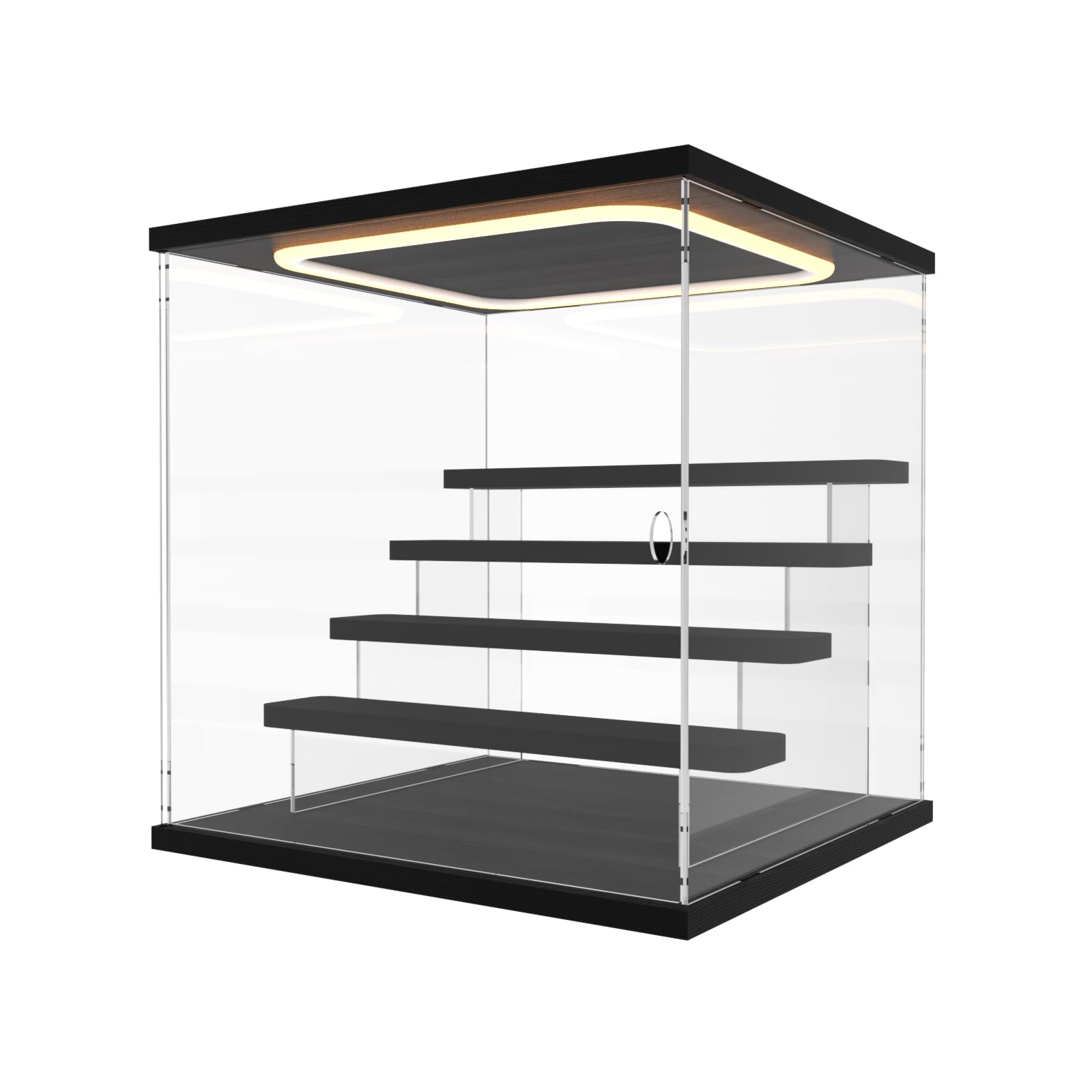 Vitrina de Acrílico con Luz LED para Colecciones, 5 Niveles Caja Vitrina Expositoras, con Puerta y Escalones, Antipolvo Caja Organizadora para Figuras, Funko Pop, Modelos, Negro